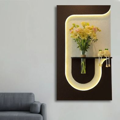 Modern LED Wall Art Shelf with Vase Holder | Luxury Illuminated Decorative Wall Panel | Contemporary Floating Shelf Décor