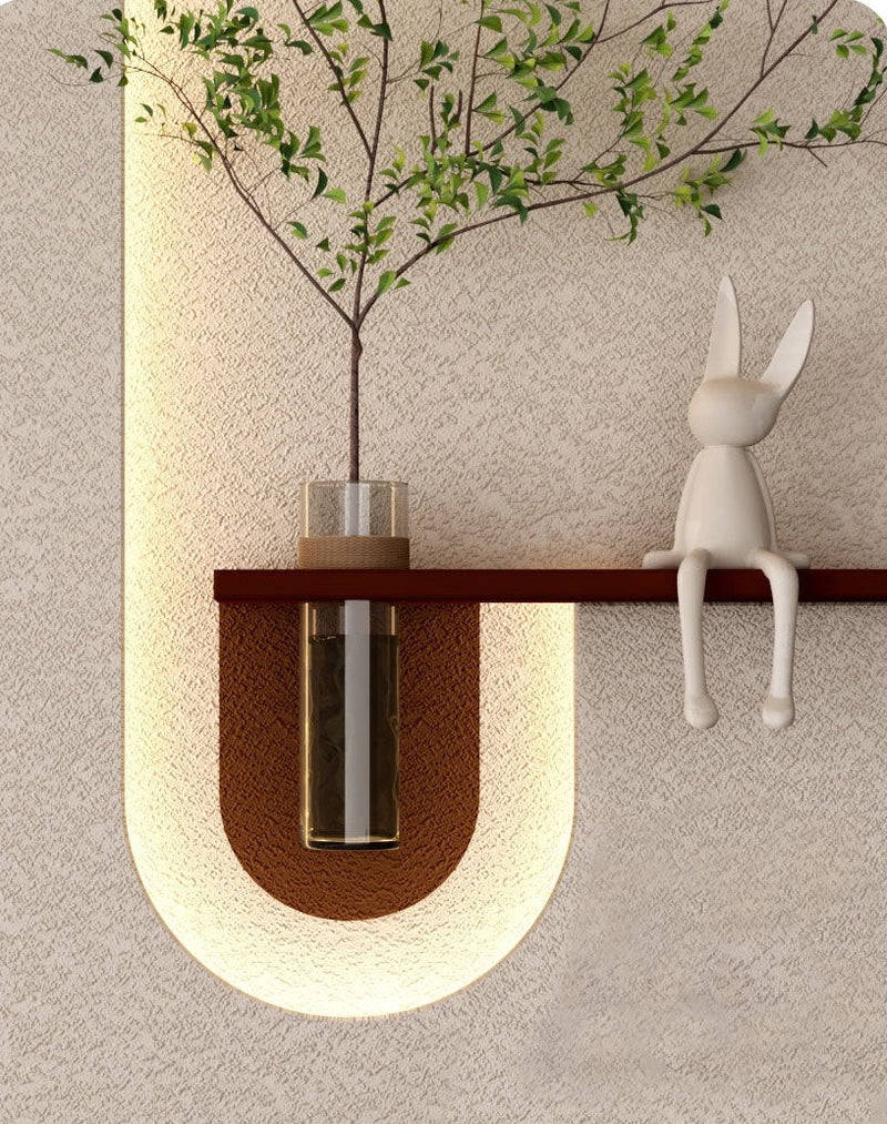Modern LED Wall Décor Shelf with Plant Vase & Artistic Design Panel”