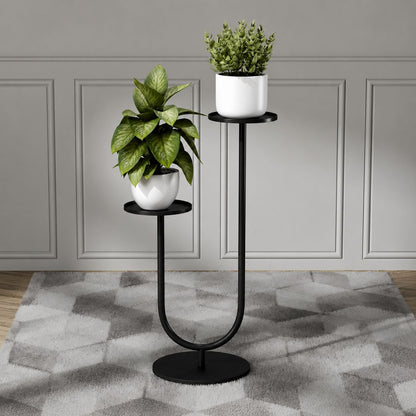 Modern Double-Tier Black Metal Plant Stand | Minimalist Flower Pot Holder | Luxury Indoor Plant Display Rack