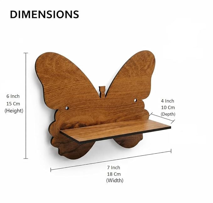 Butterfly-Shaped Wooden Wall Shelf | Decorative Floating Wall Shelf | Rustic Home Décor Display Rack