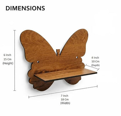 Butterfly-Shaped Wooden Wall Shelf | Decorative Floating Wall Shelf | Rustic Home Décor Display Rack
