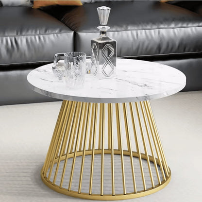 Wooden Twist Ornate Circular Design Round Coffee Table Set of 2 with Marble Top wooden-Like Finish for Modern & Elegant Living Room