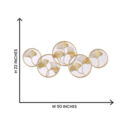 Luxury Golden Ginkgo Leaf Metal Wall Art | Modern Circular Wall Hanging Décor | Elegant Living Room Wall Decoration