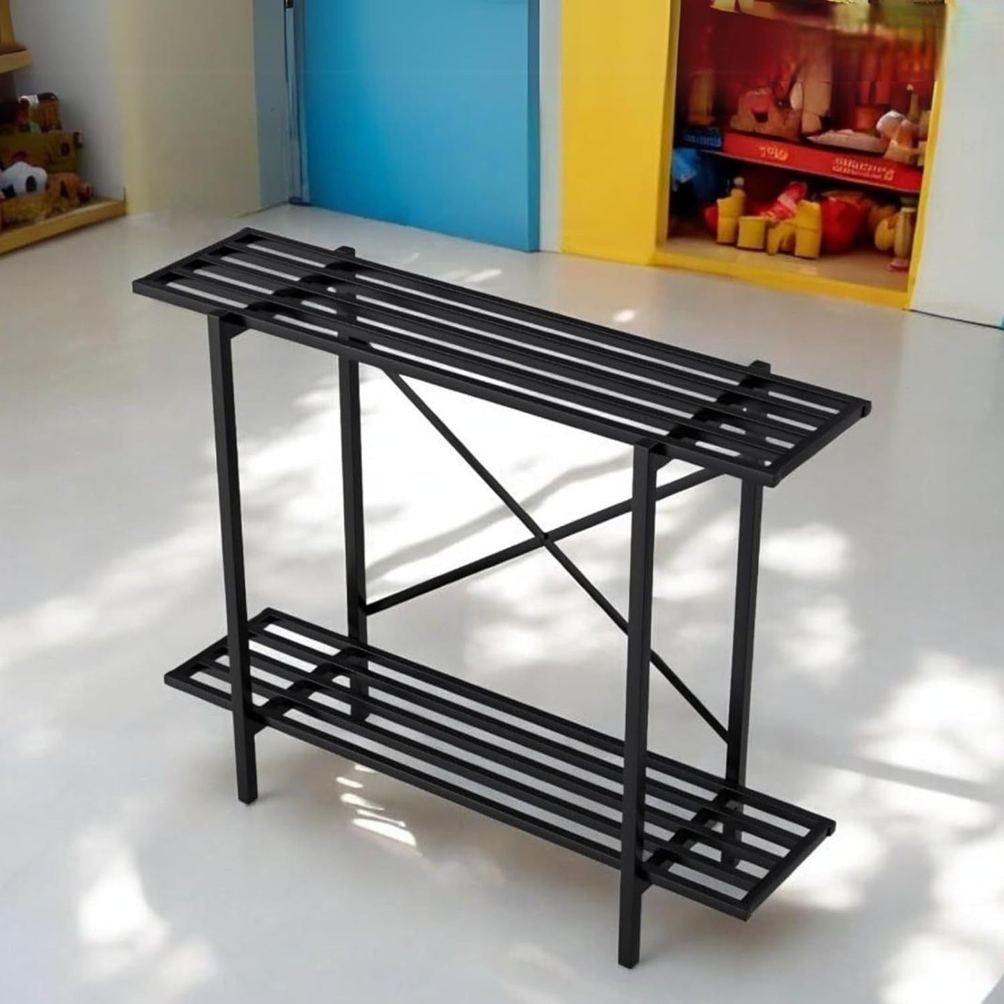 Industrial 2-Tier Metal Plant Stand Shelf | Multi-Purpose Flower Pot Display Rack | Indoor & Outdoor Plant Organizer