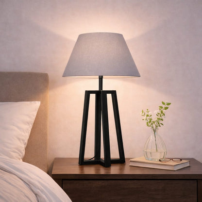 Modern Black Geometric Table Lamp – 24 Inch Bedside Light