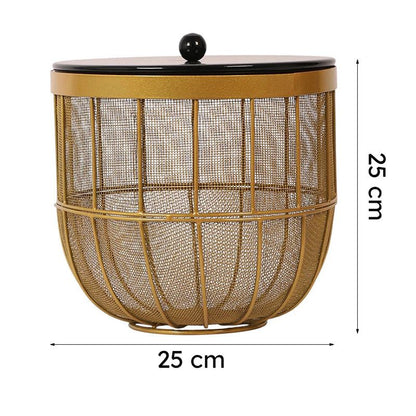 Luxury Gold Mesh Storage Basket with Lid – 25 cm